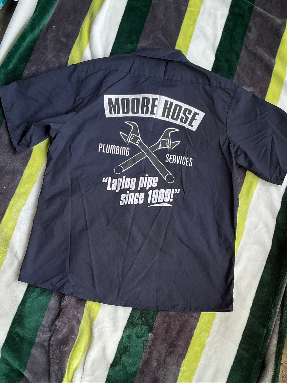 Vintage Navy Blue Novelty Work Shirt Size L - Picture 2 of 10